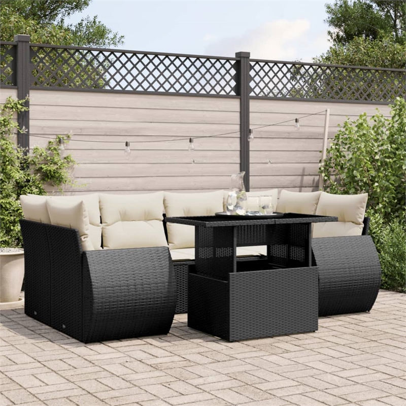 Afuera Living Contemporary 7 Piece Steel Sofa Set in Black/Cream