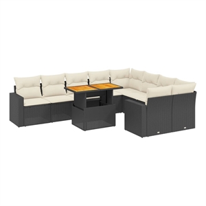 Afuera Living 10 Piece Solid Acacia Wood Sofa Set in Black/Cream