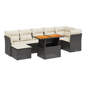 Afuera Living 8 Piece Solid Acacia Wood Sofa Set in Black/Cream