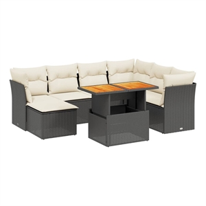Afuera Living 8 Piece Solid Acacia Wood Sofa Set in Black/Cream