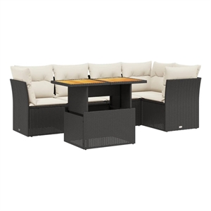 Afuera Living Contemporary Synthetic Poly Rattan 5 Piece Sofa Set in Black/Cream