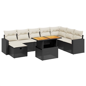 Afuera Living 9 Piece Solid Acacia Wood Sofa Set in Black/Cream