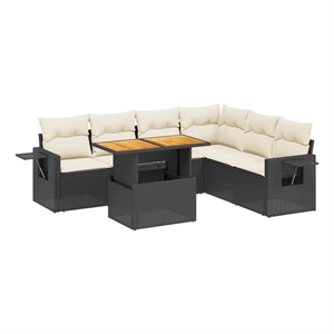 Afuera Living 7 Piece Solid Acacia Wood Sofa Set in Black/Cream