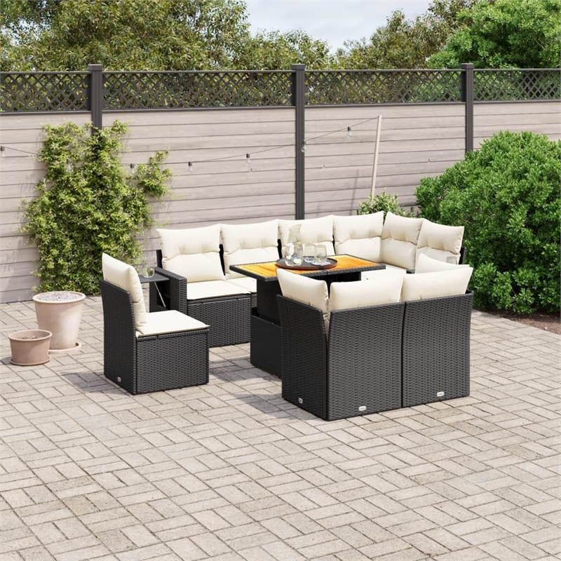 Afuera Living Contemporary 9 Piece Steel Sofa Set in Black/Cream
