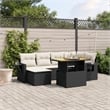 Afuera Living Contemporary Synthetic Poly Rattan 7 Piece Sofa Set in Black/Cream