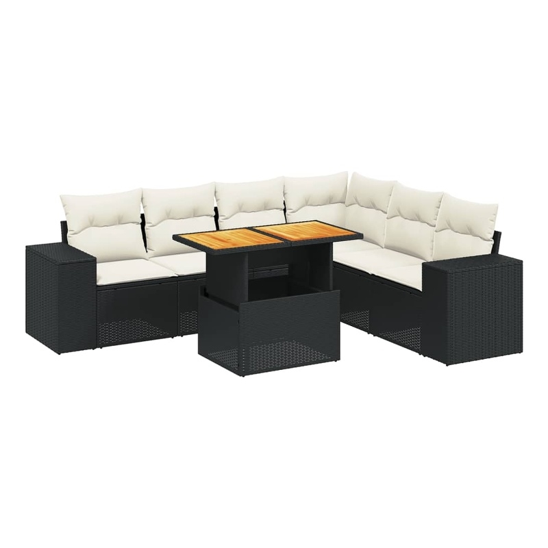 Afuera Living Synthetic Poly Wicker 7 Piece Sofa Set in Black/Cream