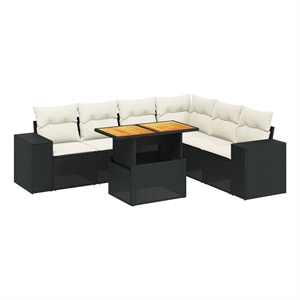Afuera Living Synthetic Poly Wicker 7 Piece Sofa Set in Black/Cream