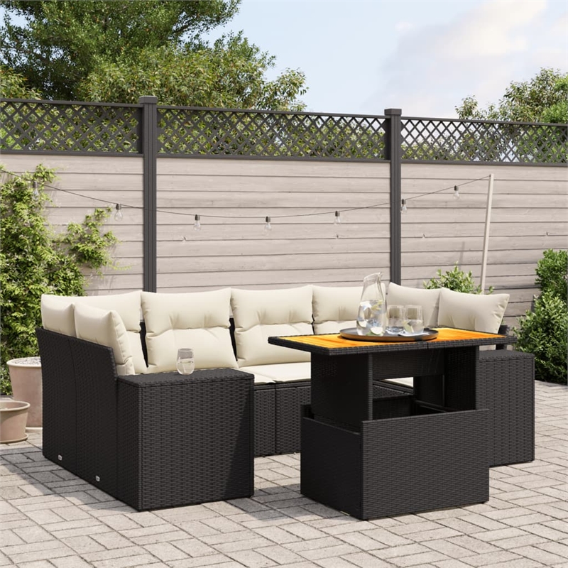 Afuera Living 7 Piece Solid Acacia Wood Small Sofa Set in Black