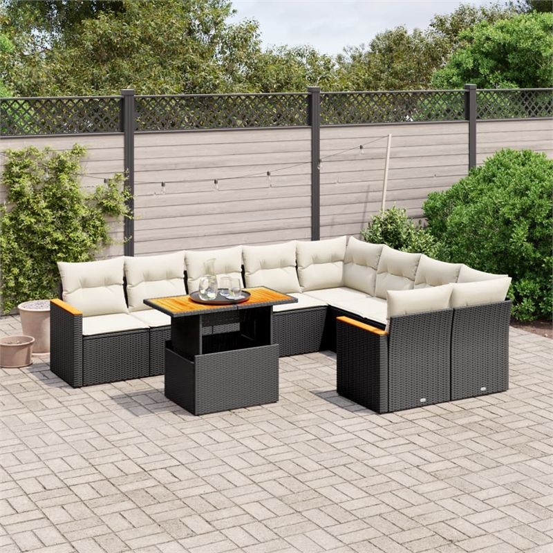 Afuera Living Contemporary 10 Piece Steel Sofa Set in Black/Cream