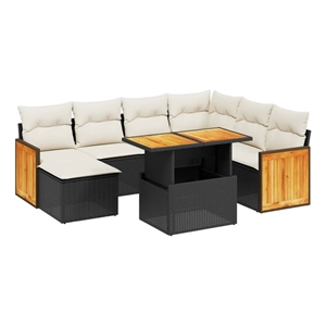 Afuera Living 8 Piece Solid Acacia Wood Sofa Set in Black/Cream