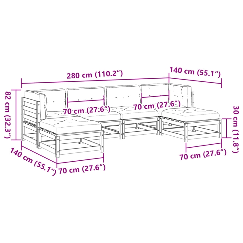 Afuera Living 6 Piece Wood Large Patio Sofa Set in Anthracite