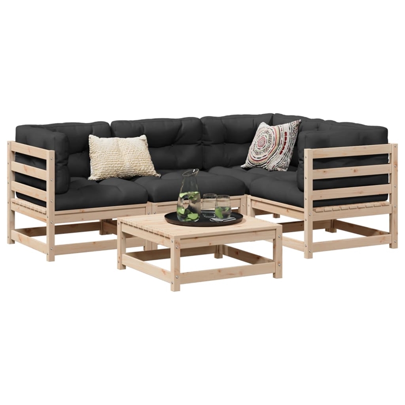 Afuera Living Contemporary 5 Piece Wood Large Sofa Set in Natural