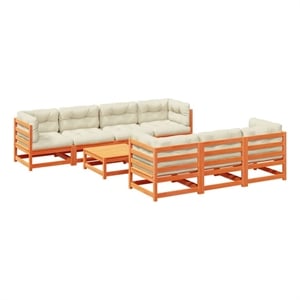Afuera Living 8 Piece Wood Small Patio Sofa Set in Brown/Cream
