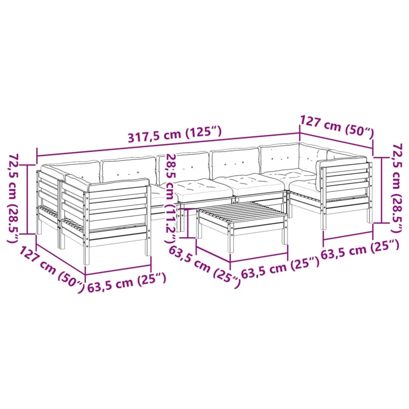Afuera Living Contemporary 8 Piece Wood Sofa Set in Brown/Cream