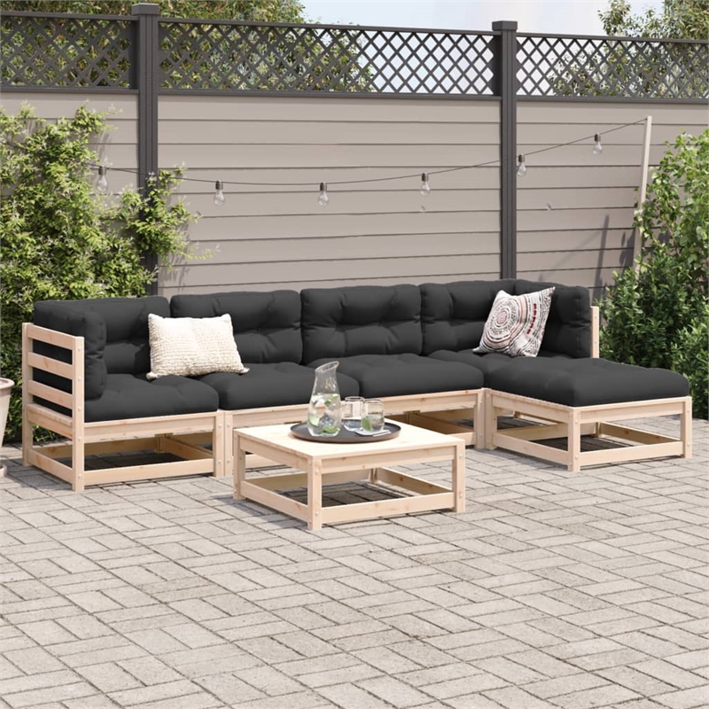 Afuera Living Contemporary 6 Piece Wood Large Sofa Set in Natural