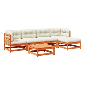 Afuera Living Contemporary 6 Piece Wood Patio Sofa Set in Brown/Cream