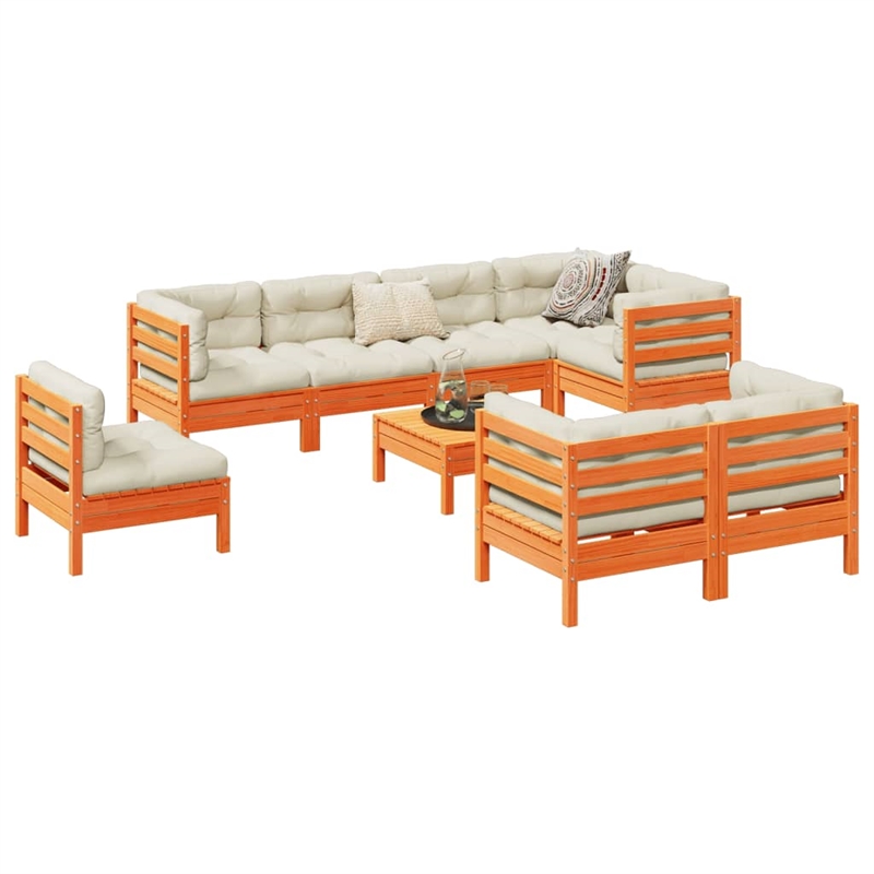 Afuera Living Contemporary 9 Piece Wood Large Sofa Set in Brown