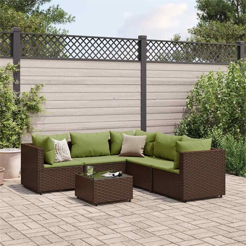 Afuera Living Contemporary 6 Piece Poly Rattan Lounge Set in Green/Brown