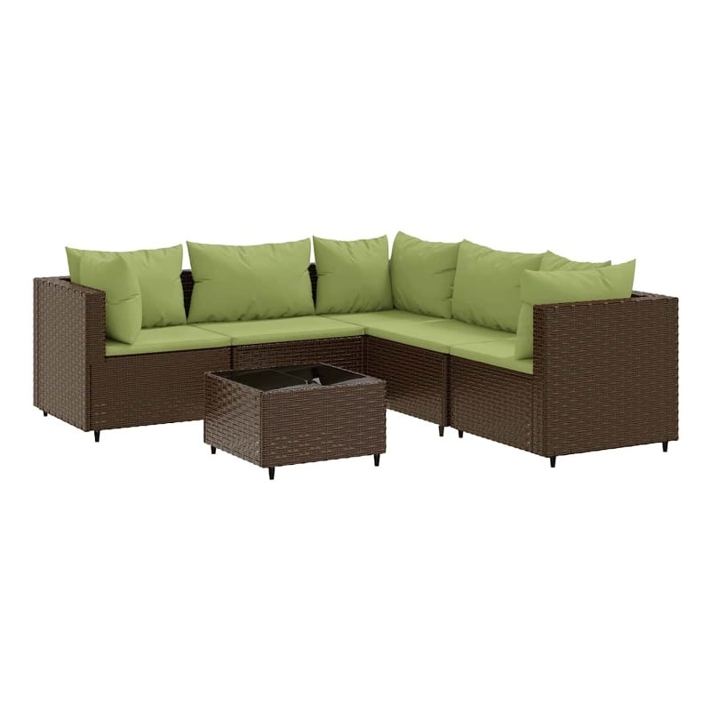 Afuera Living Contemporary 6 Piece Poly Rattan Lounge Set in Green/Brown