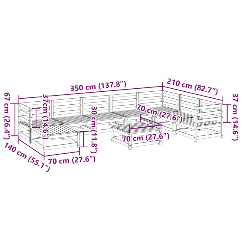 Afuera Living Contemporary 9 Piece Wood Large Sofa Set in Natural