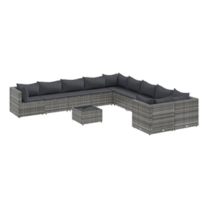 Afuera Living Contemporary 11 Piece Poly Rattan Patio Sofa Set in Gray