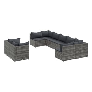Afuera Living 9 Piece Poly Rattan Large Patio Sofa Set in Gray