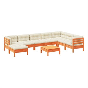 Afuera Living Contemporary 9 Piece Wood Small Sofa Set in Brown/Cream