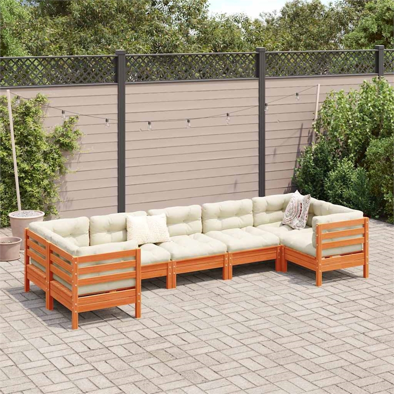 Afuera Living Contemporary Durable Wood Sofa Set in Brown/Cream