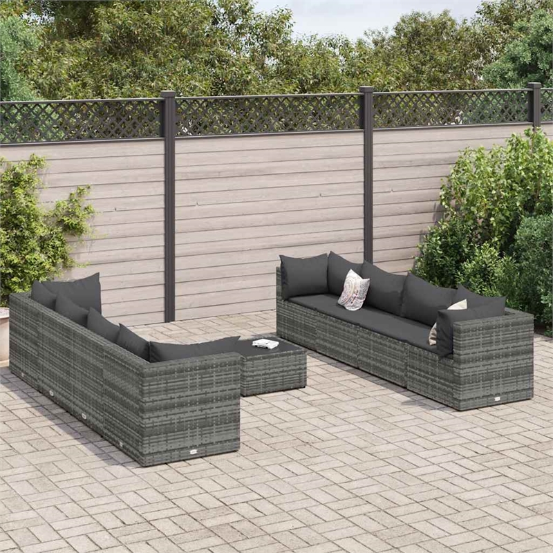 Afuera Living Synthetic Poly Wicker 9 Piece Lounge Set in Gray