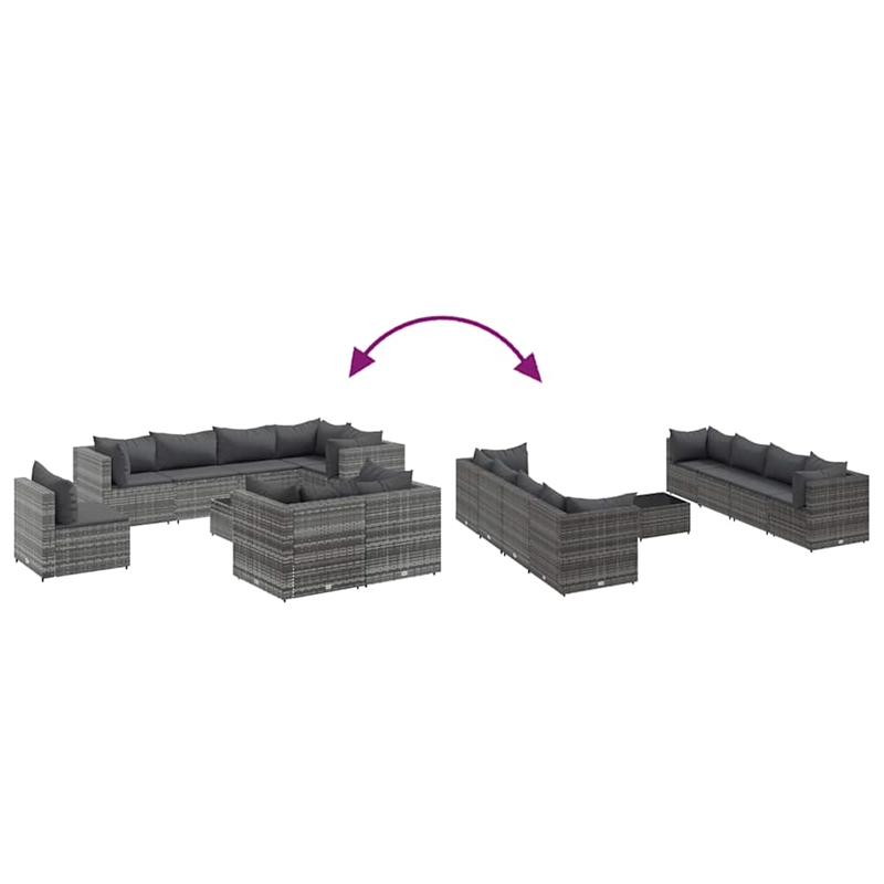 Afuera Living Synthetic Poly Wicker 9 Piece Lounge Set in Gray