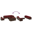 Afuera Living Contemporary 9 Piece Steel Lounge Set in Red/Brown