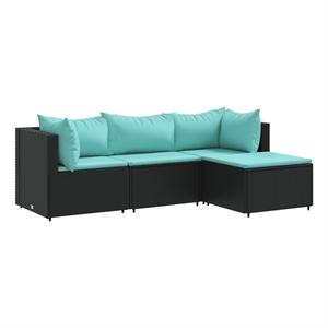 Afuera Living Synthetic Poly Rattan 4 Piece Lounge Set in Black/Blue