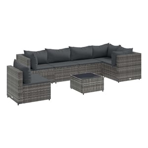Afuera Living Contemporary 7 Piece Poly Rattan Lounge Set in Gray
