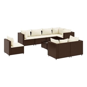 Afuera Living Contemporary Synthetic Poly Rattan 9 Piece Lounge Set in Brown