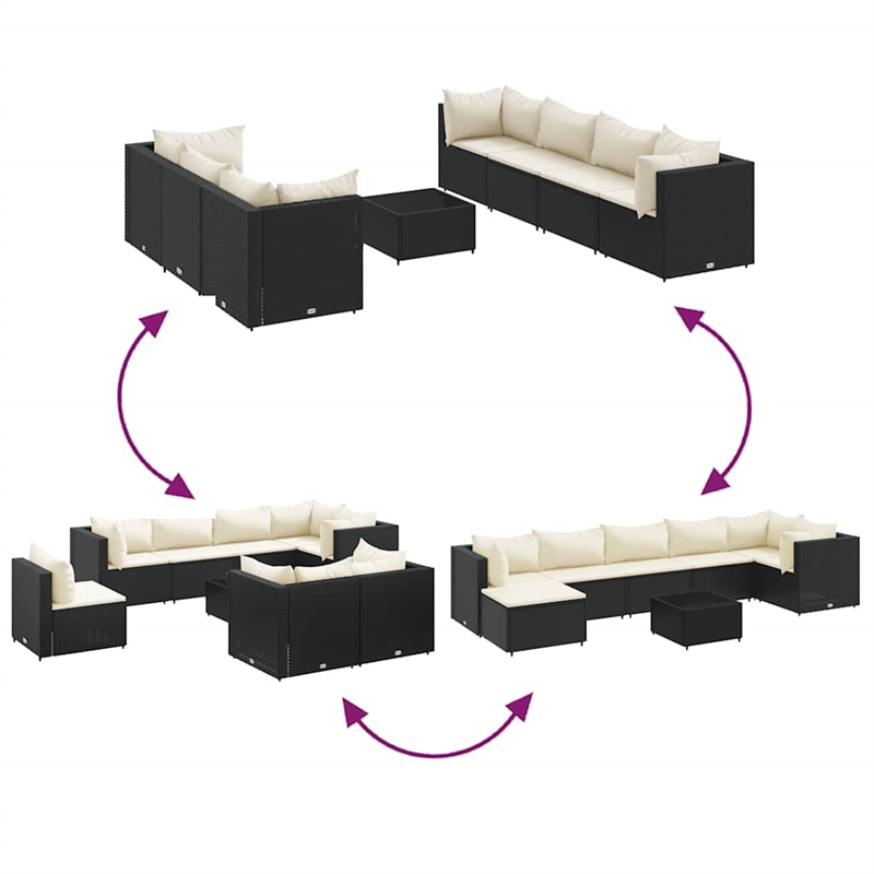 Afuera Living Contemporary 8 Piece Lounge Set in Black/Cream
