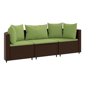 Afuera Living Contemporary Synthetic Poly Rattan 3 Piece Patio Sofa Set in Brown