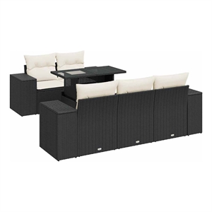 Afuera Living Contemporary 6 Piece Poly Rattan Sofa Set in Black/Cream