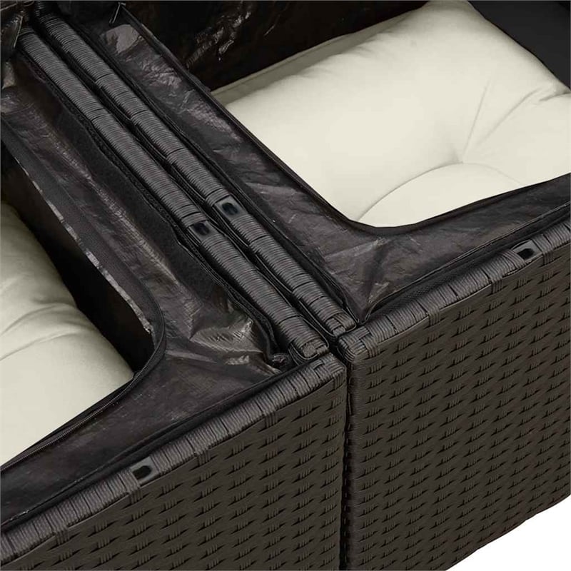 Afuera Living Contemporary Synthetic Poly Rattan 6 Piece Sofa Set in Black/Cream
