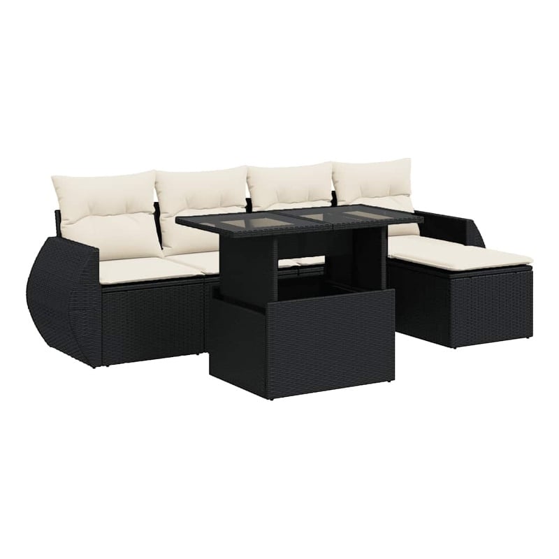 Afuera Living Contemporary Synthetic Poly Rattan 6 Piece Sofa Set in Black/Cream