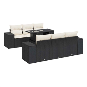 Afuera Living Contemporary 7 Piece Poly Rattan Sofa Set in Black