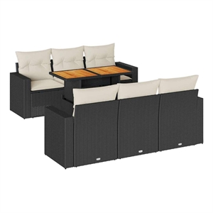 Afuera Living 7 Piece Solid Acacia Wood Sofa Set in Black/Cream