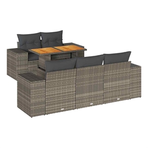 Afuera Living Contemporary 6 Piece Solid Acacia Wood Sofa Set in Gray
