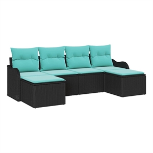 Afuera Living Contemporary Poly Rattan Sofa Set with Cushions in Black