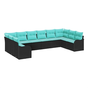 Afuera Living Contemporary Poly Rattan Sofa Set with Cushions in Black