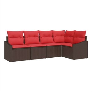 Afuera Living Contemporary Poly Rattan Sofa Set with Cushions in Brown
