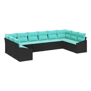 Afuera Living Contemporary Poly Rattan Sofa Set with Cushions in Black