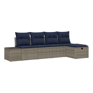 Afuera Living Contemporary Poly Rattan Sofa Set with Cushions in Gray