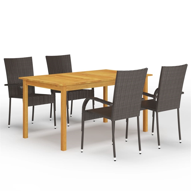 Afuera Living Contemporary Solid Wood Outdoor Dining Set in Brown