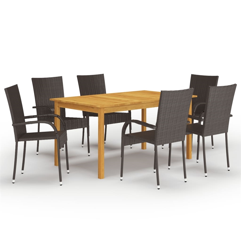 Afuera Living Contemporary Solid Acacia Wood Dining Set in Brown