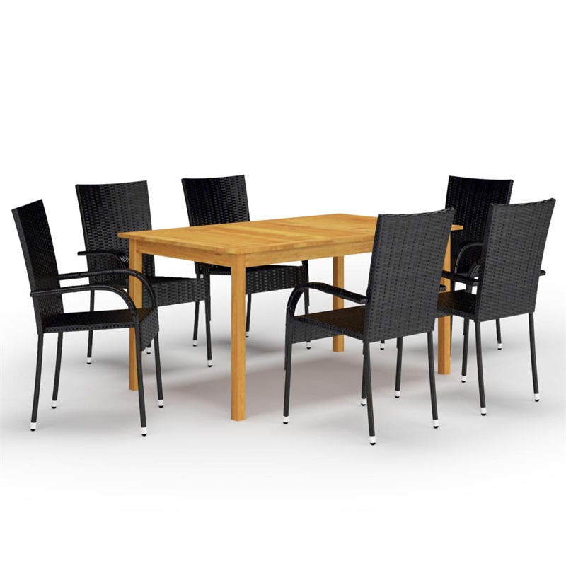 Afuera Living Contemporary Solid Acacia Wood Dining Set in Black